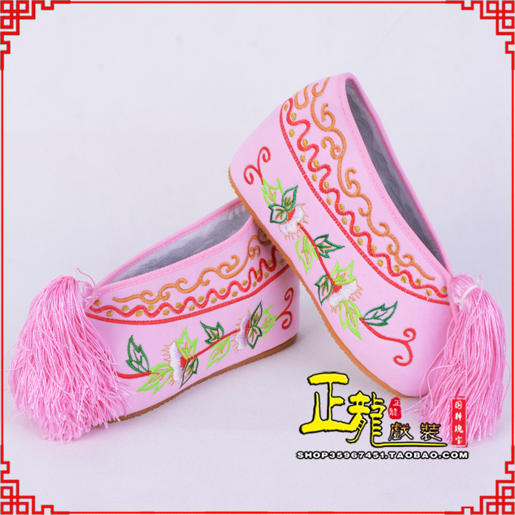 丽水花旦鞋女绣花彩鞋 舒适款草花内高彩鞋